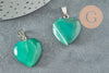 Pendentif coeur agate verte acier argenté, pendentif pierre agate naturelle verte,création bijoux en pierre naturelle, 23mm, X1 G3991