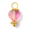 Pendentif coeur doré carats verre rose violet 12.5mm, pendentif doré cristal, création bijoux, x10 (G6003)