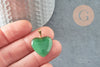 Pendentif coeur doré carats verre vert 22mm, pendentif amour doré cristal, création bijoux, x1 G5886