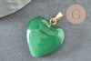 Pendentif coeur doré carats verre vert 22mm, pendentif amour doré cristal, création bijoux, x1 G5886