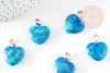 Pendentif coeur pierre naturelle bleu turquoise laiton platine 22mm, pendentif pour création bijou amour X1 G9262