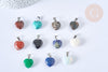 Pendentif cœur pierre naturelle laiton platine 17~19mm, x1 (G7958)
