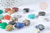 Pendentif cœur pierre naturelle laiton platine 17~19mm, x1 (G7958)