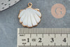 Pendentif coquillage nacre blanche naturelle doré,pendentif coquillage nacre,coquillage blanc, 23mm, x1 G3055