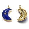 Pendentif croissant lune étoiles émail laiton bleu or 18K zircon 21mm, pendentif laiton émaillé, sans nickel, X1 G5955