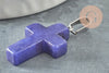 Pendentif croix jade naturel bleu acier inoxydable 29mm,pendentif pierre, support argent, x1 G0499