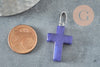 Pendentif croix jade naturel bleu acier inoxydable 29mm,pendentif pierre, support argent, x1 G0499