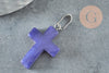 Pendentif croix jade naturel bleu acier inoxydable 29mm,pendentif pierre, support argent, x1 G0499