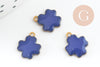 Pendentif croix laiton brut émail bleu 10mm, breloque laiton création bijoux DIY, X10 G3581