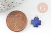 Pendentif croix laiton brut émail bleu 10mm, breloque laiton création bijoux DIY, X10 G3581