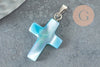 Pendentif croix nacre bleu, fournitures créatives, pendentif pierre, support argenté, pendentif,création bijoux, nacre naturelle, 22mm, x1 G0419