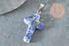 Pendentif croix sodalite bleue, fournitures créatives, pendentif pierre, support platine, création bijoux, pierre naturelle, 15mm, x1 G1978