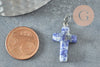 Pendentif croix sodalite bleue, fournitures créatives, pendentif pierre, support platine, création bijoux, pierre naturelle, 15mm, x1 G1978