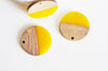 Pendentif disque bois résine jaune 27.5mm,création bijoux bois, x5 G5128