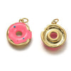 Pendentif donut laiton doré 18K résine rose 15mm, pendentif laiton jouet, bijou d'enfance,X1 G6255