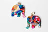 Pendentif éléphant écaille multicolore, acétate et laiton doré, création bijoux, perles plastique,27mm, x1, G4038