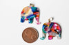 Pendentif éléphant écaille multicolore, acétate et laiton doré, création bijoux, perles plastique,27mm, x1, G4038