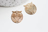 Pendentif estampe filigrane chouette hibou laiton or rose, Pendentif très fin et léger pour création de bijoux,18mm, x 2, G4118