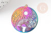 Pendentif estampe filigrane paysage multicolore acier 201 inoxydable 32mm, Pendentif très fin et léger, x2 G4444