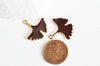 Pendentif feuilles gingko zamac doré émail bordeau,breloque laiton feuille Gingko pour création bijoux doré,22.5mm, X2 G5285