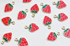 Pendentif fraise doré émaillé rouge,pendentif fruit création bijoux, pendentif doré, 20.5mm, X2 G4528