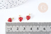 Pendentif fraise laiton doré 18K émail rouge 11mm,pendentif fruit création bijoux, x1 G8584