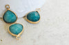 Pendentif goutte jade naturel bleu turquoise laiton doré 18mm, x1 (G0422)