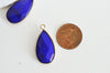 Pendentif goutte jade violet clair ou foncé doré, pendentif jade, pendentif pierre,jade naturel, jade teinté bleu,33mm, x1 G0963