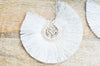 Pendentif large pompon fil blanc écru or support doré,création boucles oreille, pendentif fil or, 70-80mm, x 2, G4531