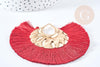 Pendentif large pompon fil rouge foncé support fer doré 85-92mm,pendentif bijoux xxL, x 2 G8375