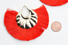 Pendentif large pompon fil rouge support doré,pendentif en fil sur support doré, 85-92mm, x 2, G4534