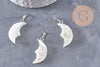 Pendentif lune visage nacre blanche naturelle laiton platine 22-28mm, création bijoux coquillage blanc, x1 (G9917)