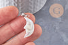 Pendentif lune visage nacre blanche naturelle laiton platine 22-28mm, création bijoux coquillage blanc, x1 (G9917)