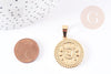 Pendentif médaille ronde cœur acier 304 inoxydable doré 25mm, x1 (G2051)