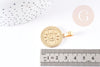Pendentif médaille ronde cœur acier 304 inoxydable doré 25mm, x1 (G2051)
