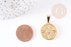 Pendentif médaille ronde rose des vents acier 304 inoxydable doré ,23.4mm, pendentif doré sans nickel,acier doré, création bijoux,x1 G2637