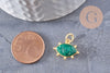 Pendentif oeil malachite naturelle argent 925 doré 18K 15mm, pendentif amulette pierre naturelle x1 (G9865)