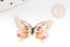 Pendentif papillon filigranne coloré laiton doré 16.5x19mm , pendentif sans nickel,X2 G4666