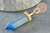 Pendentif pointe agate naturelle teintée bleue zamac doré 40mm, création bijoux pierre naturelle, x1 G3399