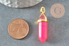 Pendentif pointe agate naturelle teintée rose zamac doré 40mm, création bijoux pierre naturelle, x1 G1413