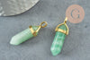 Pendentif pointe aventurine verte naturelle laiton doré 37-41mm, pendentif bijou pierre naturelle, x1 G1957