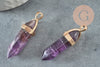 Pendentif pointe charoite violette naturelle zamac doré 39mm, ccréation bijoux naturelle, x1 G1389