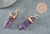 Pendentif pointe charoite violette naturelle zamac doré 39mm, ccréation bijoux naturelle, x1 G1389