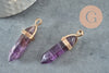 Pendentif pointe charoite violette naturelle zamac doré 39mm, x1 (G1389)