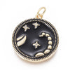 Pendentif rond constellation laiton doré zircon émail noir, un pendentif celeste du signe horoscope astrologique,23mm,X1 G3557