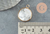 Pendentif rond howlite blanche naturelle laiton doré 20mm, x1 (G0679)