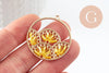 Pendentif rond zamac doré tissé rocaille jaune dentelle 37.5mm, x2 (G4135)