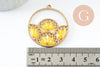 Pendentif rond zamac doré tissé rocaille jaune dentelle 37.5mm, x2 (G4135)