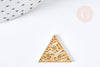 Pendentif triangle fleuri acier doré 17mm, breloque doré, acier inoxydable doré, pendentif sans nickel, création bijoux, x1 G5925