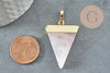 Pendentif triangle quartz rose,quartz naturel,pendentif pierre, support doré, création bijoux, pierre naturelle, 33mm, x1 G2059